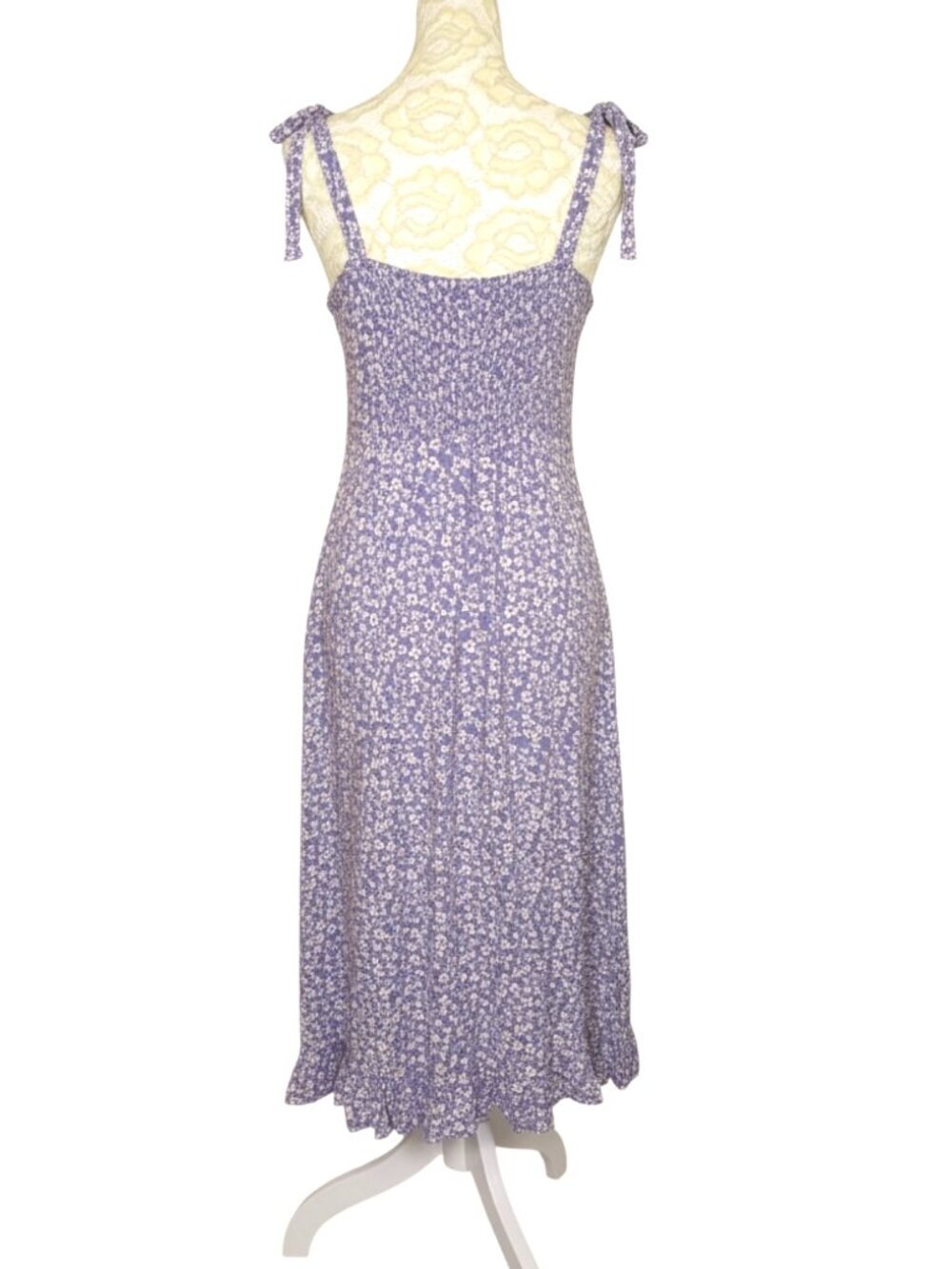 Auguste The Label Dean Gia Midi Dress Smocked Tie Shoulder Blue Floral 6 - Picture 5 of 8